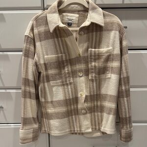 American Eagle Outfitters Cream and Brown Plaid button down top.